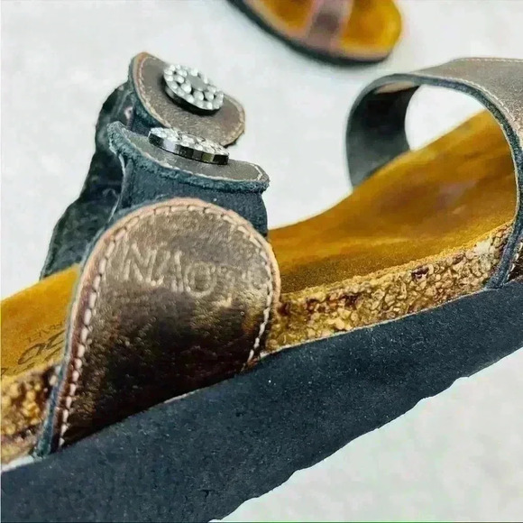 Naot Bronze Double Leather Strap Embellish Suede Cork Comfort Sandal Size 9 - Picture 5 of 14